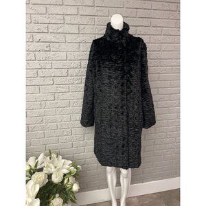 Adrienne Landau Women Front Zip Black Faux Fur Coat With Pockets Size M